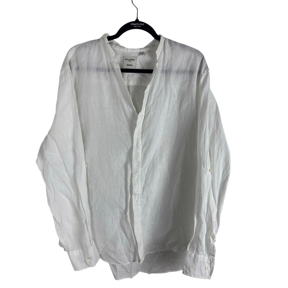 Murano Baird McNutt Linen Shirt Men XL White Band Collar Roll Tab Long Sleeve